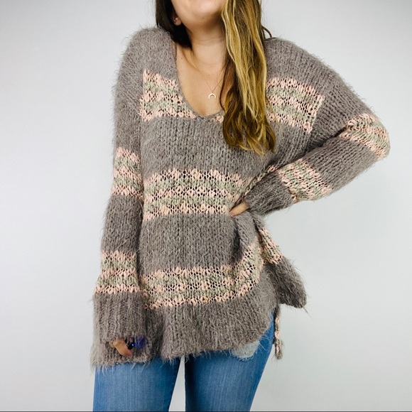 Free People striped fuzzy oversized sweater - Picture 4 of 6